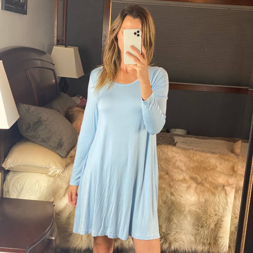 Haomeili Long Sleeve Dress, Baby Blue, Medium, New with Tags